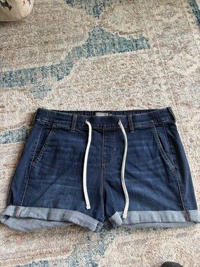 torrid Dark Blue Denim Drawstring Rolled Cuff Shorts